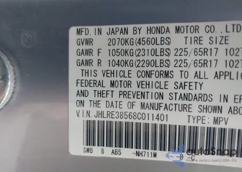 2008 Honda Cr-V Ex z USA, uszkodzony, nr VIN JHLRE38568C011401